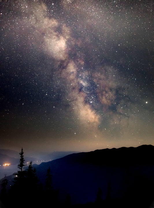 Milky Way over Kaslo and Kootenay Lake from Mount Buchanan